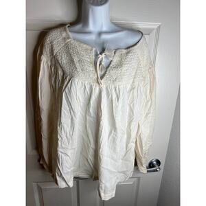 Old Navy Women's 3/4 Sleeve Tie Smocked Neckline Blouse Ivory NEW ~ Size 3X